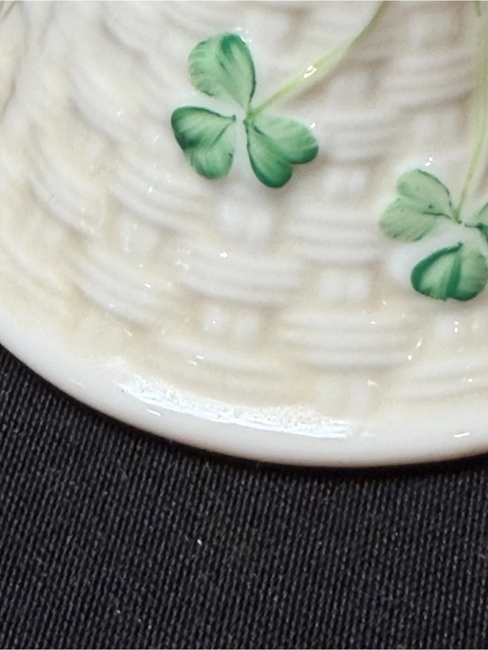 Belleek Ireland Shamrock Porcelain Taper Candle Holders Pair White/Green Gold